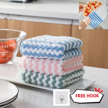 Утолщенная двойная салфетка для мытья посуды из кораллового флиса, тряпка для чистки, Супервпитывающая губка, сухие и влажные кухонные полотенца для уборки