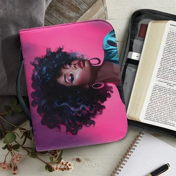Сумка для Библии Afro Black Girl Designs, женские кожаные сумки с ручками на молнии, индивидуальные портативные сумки для Библии, защита журнала