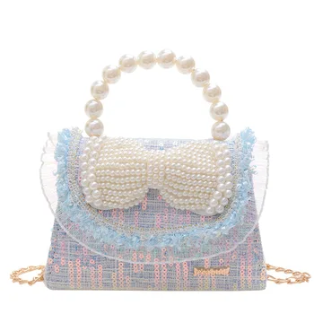 Новая детская сумочка с жемчугом для малышей, модная сумка принцессы через плечо, мини-сумка для мелочи, милая сумочка с бабочкой, подарок для маленьких девочек