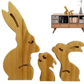 Деревянный семейный пазл, Слон, Кролик, Кит, фигурки животных для спальни, гостиной, рабочего стола, украшения для дома