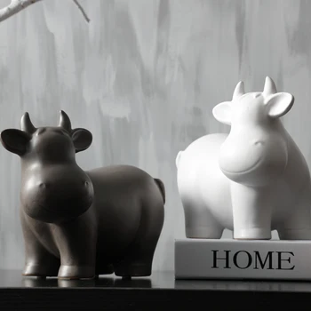 Черно-белые керамические фигурки и миниатюры в скандинавском минимализме, коровы, крупный рогатый скот, керамические изделия ручной работы для украшения, реквизит для фотографий