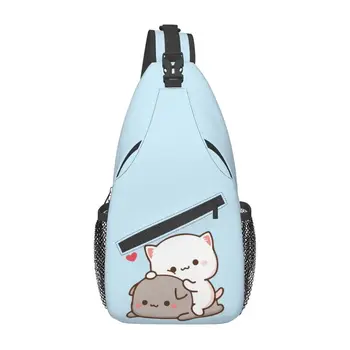 Слинг Mochi Cat, Персик и Гома, нагрудная сумка через плечо, мужской Модный рюкзак на ремне для путешествий, езды на велосипеде
