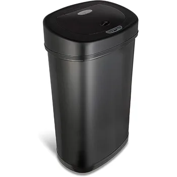 Автоматический бесконтактный инфракрасный мусорный бак с датчиком движения, 13,2 галлона на 50 литров, основание из черной стали (овал, черная крышка)