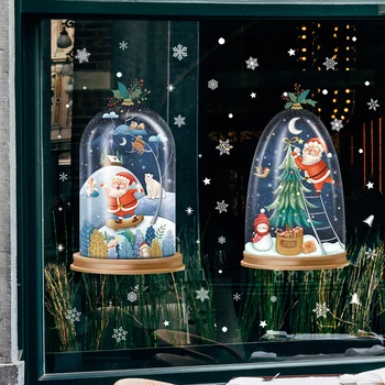 Мультяшные наклейки на окна с Рождеством Христовым Санта Клаус Рождественская Елка Стеклянная наклейка Рождественские украшения для дома 2024 Новый Год
