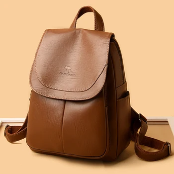2023 Новые высококачественные женские рюкзаки из мягкой кожи, ретро-однотонная сумка через плечо, большая вместительная дорожная школьная сумка для девочек