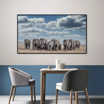 Стадо слонов, эстетическая Акварельная настенная живопись, холст, интерьерная живопись, плакаты на скандинавскую тему, настенные панно для гостиной, домашний декор