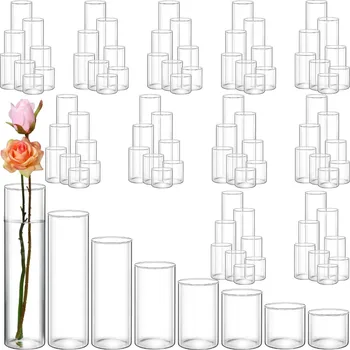 96 шт. Стеклянная цилиндрическая ваза для центральных элементов Стеклянный подсвечник из ураганного стекла Ваза для цветов Высокие прозрачные вазы Украшения для дома