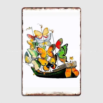 Винтажный плакат с принтом лодки Dali Butterflys Sails, Металлическая табличка, дизайн Гаражного клуба, Живопись, Декор, плакаты с жестяными вывесками