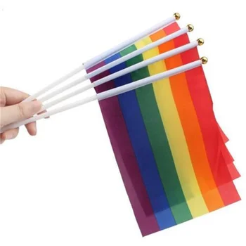 14x21 см Радужный Флаг с Флагштоком Развевающийся Радужный Флаг Гей Лесбиянка Гомосексуалист Бисексуал Пансексуализм Трансгендер ЛГБТ Прайд
