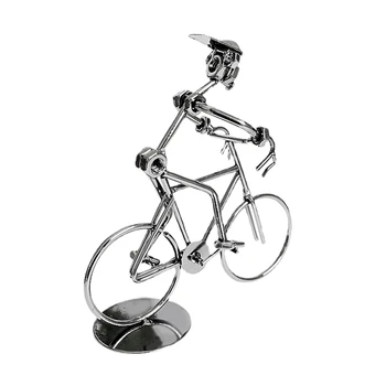 1 ШТ. Модель ретро-велосипедиста, Железный художественный Металлический велосипедный орнамент, Статуэтка мужчины, едущего на велосипеде, статуэтка для украшения стола в домашней библиотеке