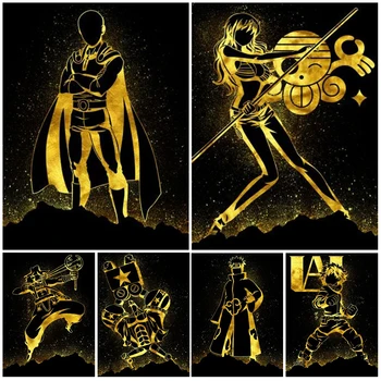 Желтое золото One Punch Man Аниме Фигурка Настенное искусство Холст Картина Настенные панно для гостиной Плакаты Принты Домашний декор без рамы