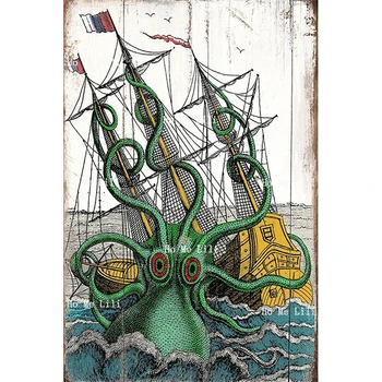 Металлическая Вывеска Kraken Octopus Ocean Для Бара, Паба, Домашнего Кафе, Пляжного Домика, Украшения Комнаты