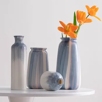 Керамическая ручная роспись синего цвета, простое керамическое украшение, ваза для сухих цветов, ваза для цветочной композиции в гостиной