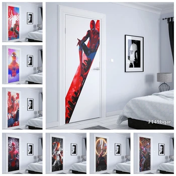 обои с супергероями Marvel и человеком-пауком Самоклеящиеся дверные панно Съемный Виниловый декор для дома Художественная наклейка дверные наклейки Наклейки на стены