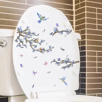 Наклейки на керамическую плитку, водонепроницаемые наклейки на стену с цветами, бабочками и птицами из ПВХ, виниловые художественные наклейки для ванной комнаты, керамическая плитка, крышка унитаза
