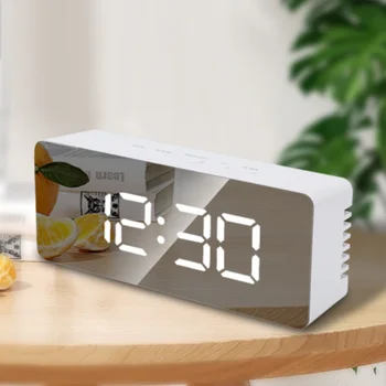 Цифровой будильник с функцией регулировки температуры для спальни, офиса, путешествий, светодиодный зеркальный будильник с батарейным питанием и USB