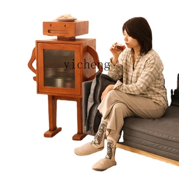 Zk Винный шкаф-робот из массива дерева для хранения в гостиной, креативный шкафчик для закусок, буфет из массива дерева, стеллаж для хранения