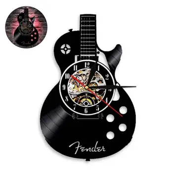 Настенные часы, наклейки на стены, Акустическая гитара, музыкальный инструмент, Бесшумная виниловая пластинка, Настенные часы, Кварцевые часы, украшение домашнего бара.