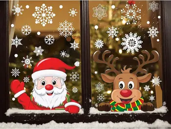 Рождественские украшения, Зеркальная наклейка, Санта-Лось, Снежинка, Стеклянная наклейка на стену, Оконные наклейки, Рождественский декор, Статическая наклейка