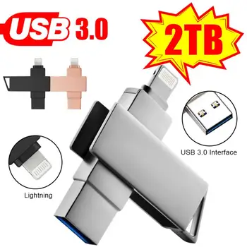 Вращающийся Usb Флэш-накопитель 128 Гб 1/2 ТБ Флешка С интерфейсом 2 В 1 USB-Lightning Usb3.0 Флешка Для Android Iphone 14 Pro Max