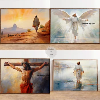Акварельный стиль Иисус, идущий по воде, Портрет христианского Иисуса, художественные плакаты, картина на холсте, настенные принты, декор для дома в картинной комнате