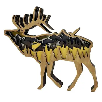 Скульптура оленя Креативная фигурка оленя Фигурка оленя 3D Животные Резьба Настольное украшение Скульптура лесного животного для гостиной