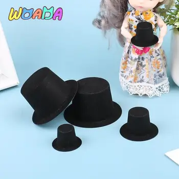 10 шт./компл. Миниатюрная черная шляпа, мини-кукольная шляпа, украшение для кукольного домика, аксессуары для кукольного домика ручной работы, 3 размера