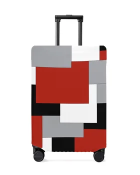 Красный, черный, серый, в стиле пэчворк, абстрактное искусство, чехол для багажа в средневековом стиле, эластичный пылезащитный чехол для багажа, 18-32-дюймовый чехол для дорожного чемодана