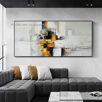 100% Ручная роспись Абстрактного ландшафта Маслом на холсте в гостиной, желтое современное настенное искусство, декоративная живопись без рамы