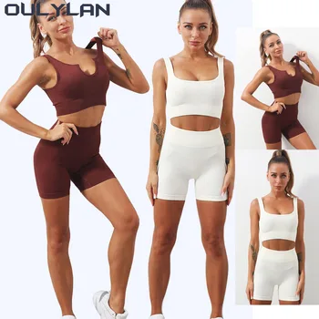Oulylan Набор для йоги, комплект для тренажерного зала, сексуальный бюстгальтер, бесшовные спортивные шорты, одежда для тренировок, одежда для бега, спортивный костюм, 2ШТ для женщин
