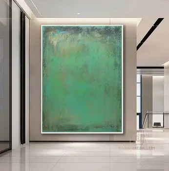 Большая абстрактная картина на зеленом абстрактном холсте минималистичная абстрактная картина на зеленой стене оригинальный простой современный декор комнаты