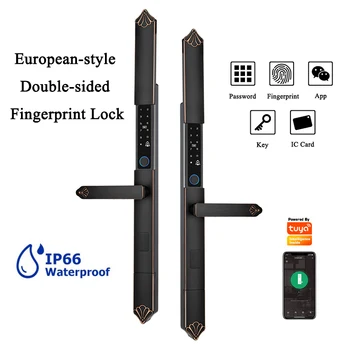 Умный электронный биометрический дверной замок с двойным отпечатком пальца Алюминиевая дверь европейского стандарта Smart Tuya Наружный водонепроницаемый замок