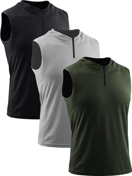 Мужские майки для бега, 3 комплекта тренировочных рубашек без рукавов с капюшонами