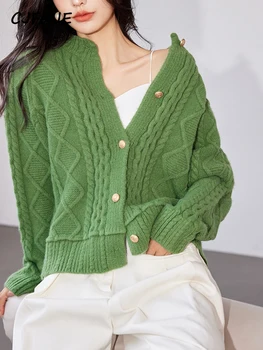 CJFHJE, Винтажные Зеленые Кардиганы, Мягкий твист-свитер, Корейская одежда Y2k, Зимняя одежда, Женская вязаная куртка, пальто, Уличная одежда для девочек