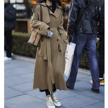 Корейское модное длинное утолщенное женское пальто на осень и зиму, новый однотонный свободный свитер большого размера, кардиган, пальто
