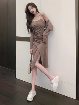 Сексуальный стиль Babes Повседневная Мода Нишевый дизайн Сексуальные платья-слипы Весна 2024 Тонкие платья Миди Корейская женская одежда