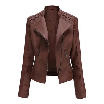 Женская куртка из искусственной кожи, женское пальто европейского размера 2023, женские Новые весенне-осенние мото-байкерские куртки на молнии, Chaqueta De Cuero Mujer