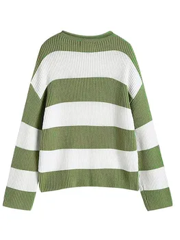 Женский свитер Оверсайз Y2k, Повседневный Вязаный пуловер с длинным рукавом и круглым вырезом, Топы с принтом в полоску, Свободный джемпер