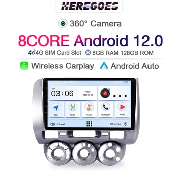 360 Cam Carplay 2Din Android 12 Автомагнитола для HONDA JAZZ City 2002 2003 2004 2005 2006 2007 Мультимедийный плеер GPS BT 8 + 128 аудио