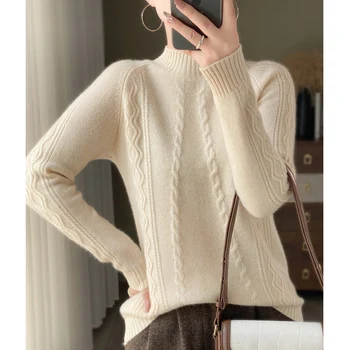Женский пуловер, осенне-зимний Новый повседневный свитер, Однотонная трикотажная нижняя рубашка, топы с утолщенным черепашьим воротником, Свободная блузка