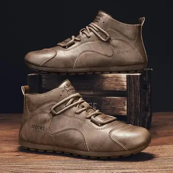 2023 Новая Осенняя Мужская обувь с высоким берцем, Рабочая обувь для пустыни из Ревеня, Британские Кожаные ботинки, Уличные Мужские ботинки Для мальчиков