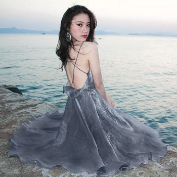 Сексуальное пляжное платье Sanya с открытой спиной для женщин, отдыха на море, Новое платье на бретелях, Коктейльное платье Super Immortal, Летнее вечернее платье