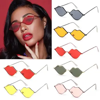 Мужские и женские солнцезащитные очки в металлической, сексуальной оправе, женские солнцезащитные очки в форме губ, солнцезащитные очки для женщин