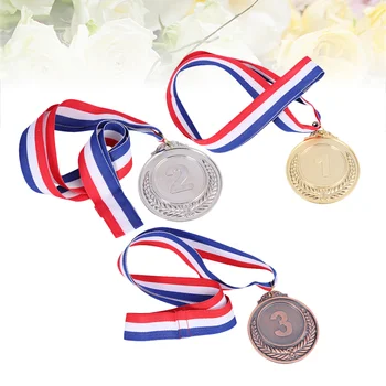 3шт металлических наградных медалей с шейной лентой, медаль победителя Wheats для соревнований по спортивным играм (золотая, серебряная, бронзовая)