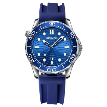 BINBOND Водонепроницаемые деловые мужские часы с силиконовым ремешком, высококачественные мужские наручные часы со светящимся календарем