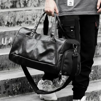 Мужская дорожная сумка из искусственной кожи большой емкости, сумка для выходных, Независимое хранение обуви, сумки для фитнеса, ручная кладь, черная сумка