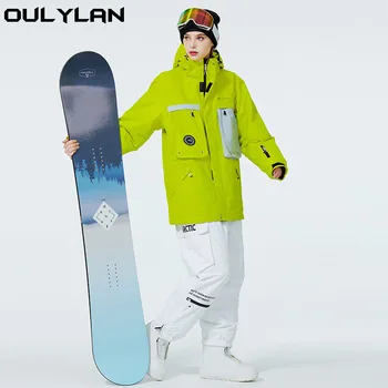Лыжный костюм для женщин, лыжный костюм с капюшоном для мужчин, зимний теплый Утолщенный Водонепроницаемый Ветрозащитный комплект лыжной одежды, куртки, брюки