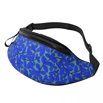 Поясная сумка с растительным принтом, женская поясная сумка для лазания с принтом синих листьев, сумка из полиэстера с рисунком