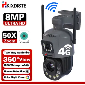 ICSEE 4K 6MP 50X 30X Zoom WIFI Камера 4G PTZ С Двойным Объективом Наружная Камера Система Наблюдения с Обнаружением человека XMEye С Двойным Экраном