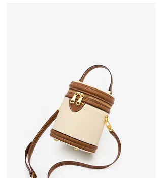 Сумка-ведро верхний слой из воловьей кожи 2023 новая сумка-цилиндр, нишевая дизайнерская сумка, женская сумка через плечо, маленькая сумка